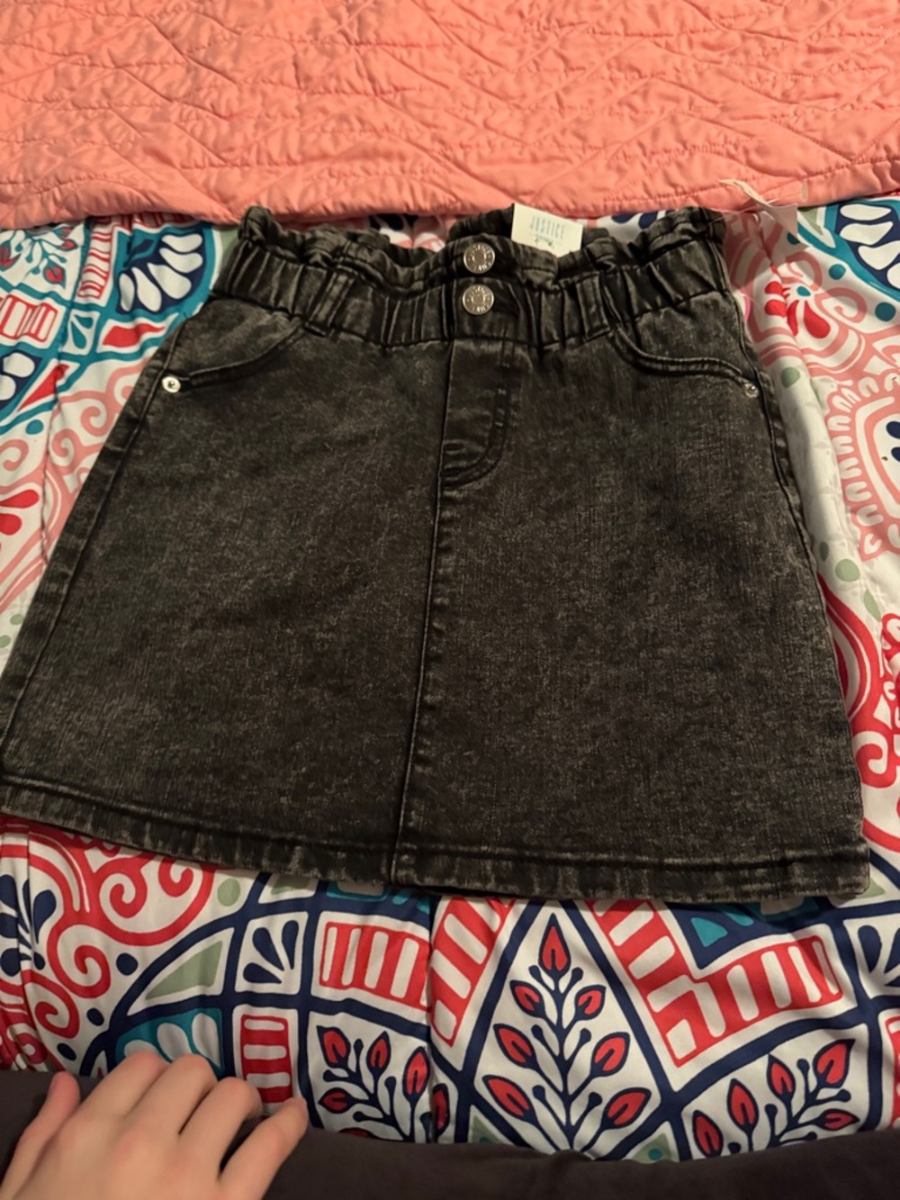 High-Rise Washed Black Denim Mini Skirt